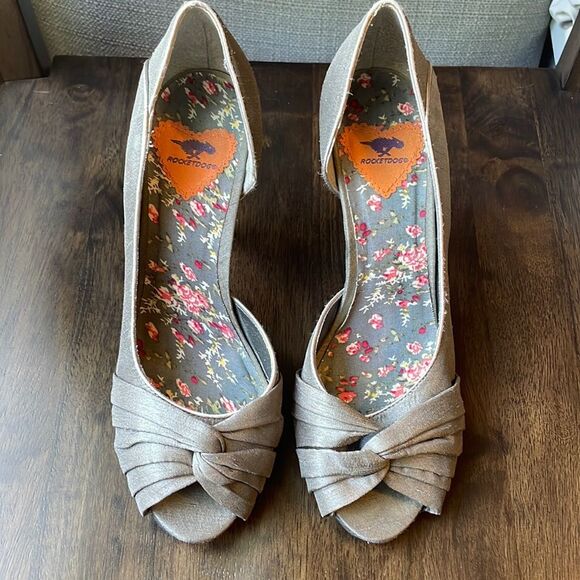 ROCKET DOG Open Toe Thai Silk Heels gray excellent condition size 8 - Picture 1 of 10
